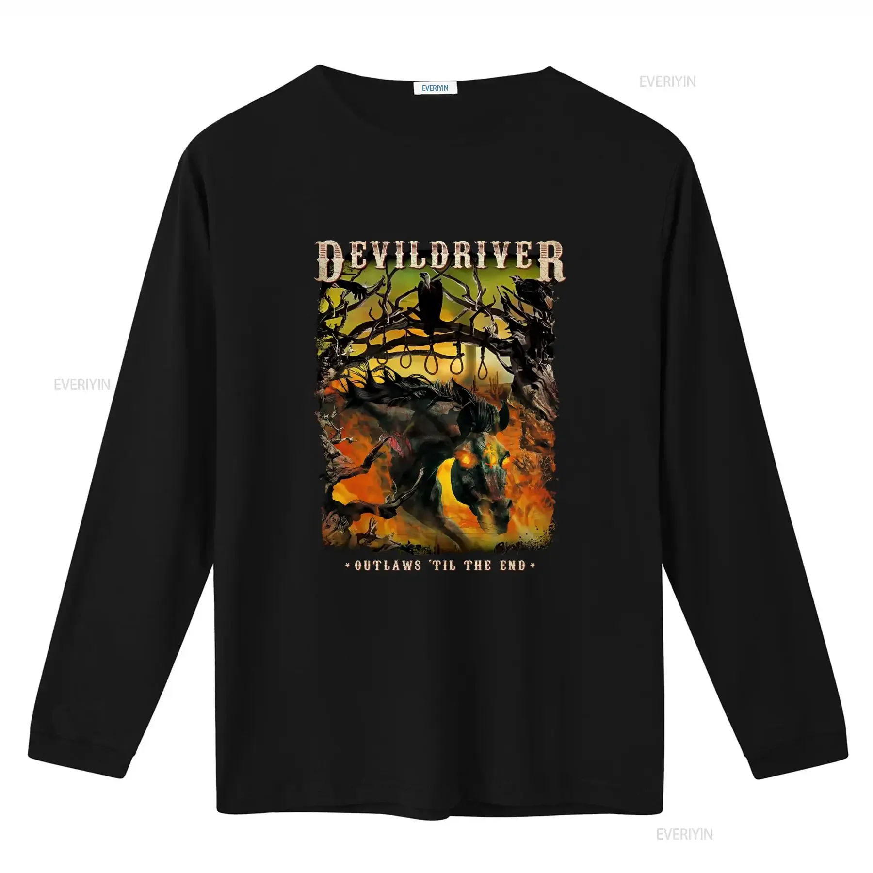 Devildriver Outlaws 'Til The End T Shirt Black All Sizes Featuring Dark Horse Skull Design vintage Washed Unisex