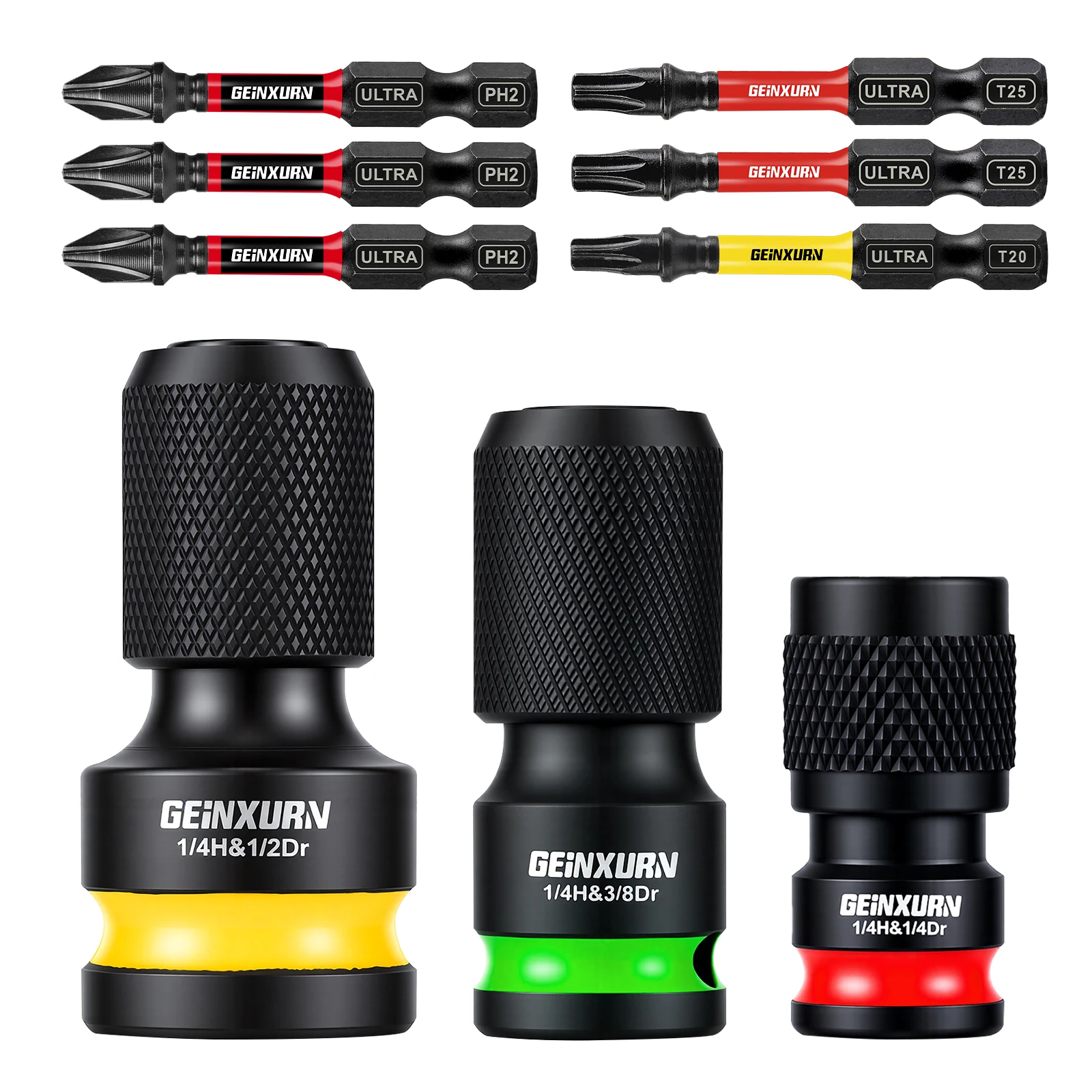 1/2、3/8、1/4-Inch Impact Hex Converter for Screwdriver Bit Square Drive to 1/4-Inch Quick Release Hex Socket Wrench Adapter
