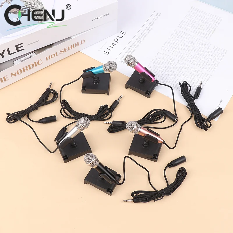 3.5mm Portable Mini Microphone With Stand Stereo Studio Mic For Smart Phone Laptop Desktop Handheld Microphone