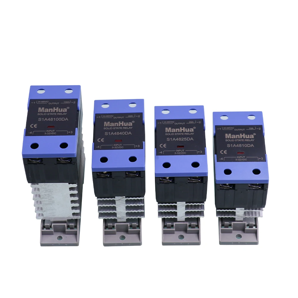 

ManHua Din Rail Solid State Relay with Radiator S1A48 10DA 25DA 60DA 80DA 100DA 120DA DC Control AC Single Phase