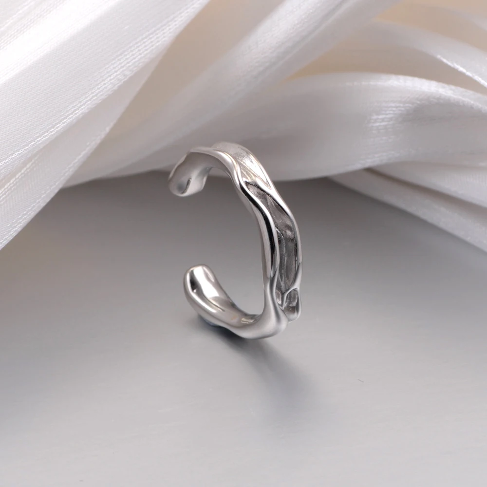 

925 Sterling Silver Texture Ripple Circle Opening Simple Ring Trend High-end Fashion Suitable For Women And Men's Jewelry