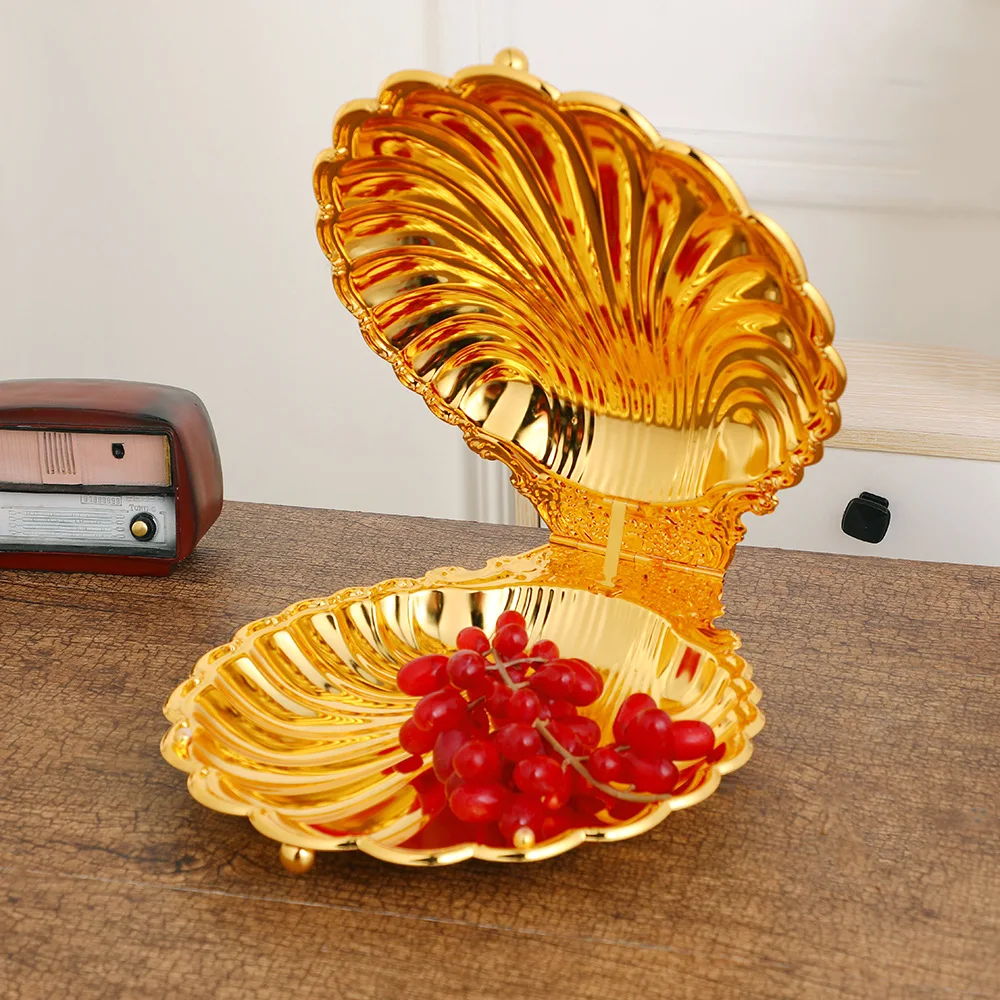 Creative shell fruit plate, golden opening, niche light  retro fruit plate, exquisite fashion home zinc alloy fruit plate