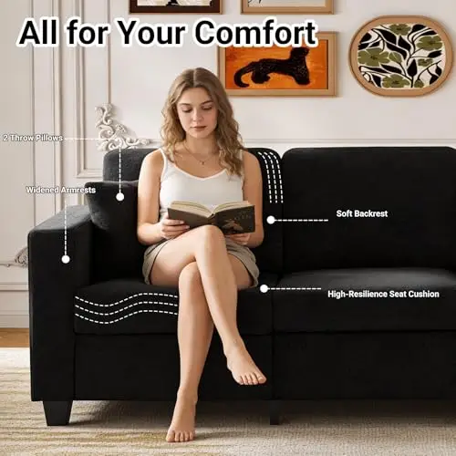

Black 3-Seater Modern Sofa Featuring Extra-Deep Boucle Upholstery, Widened Armrests, Soft Backrest And High-Resilience Seat