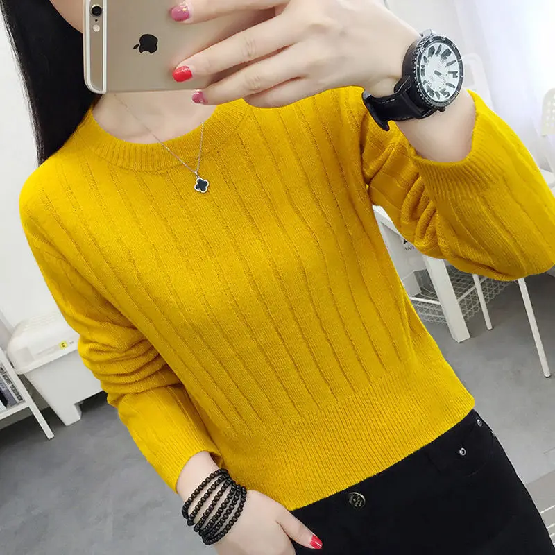 Stylish O-Neck Solid Color Knitted Loose Korean Sweaters Women\'s Clothing 2022 Autumn New Casual Pullovers All-match Warm Tops