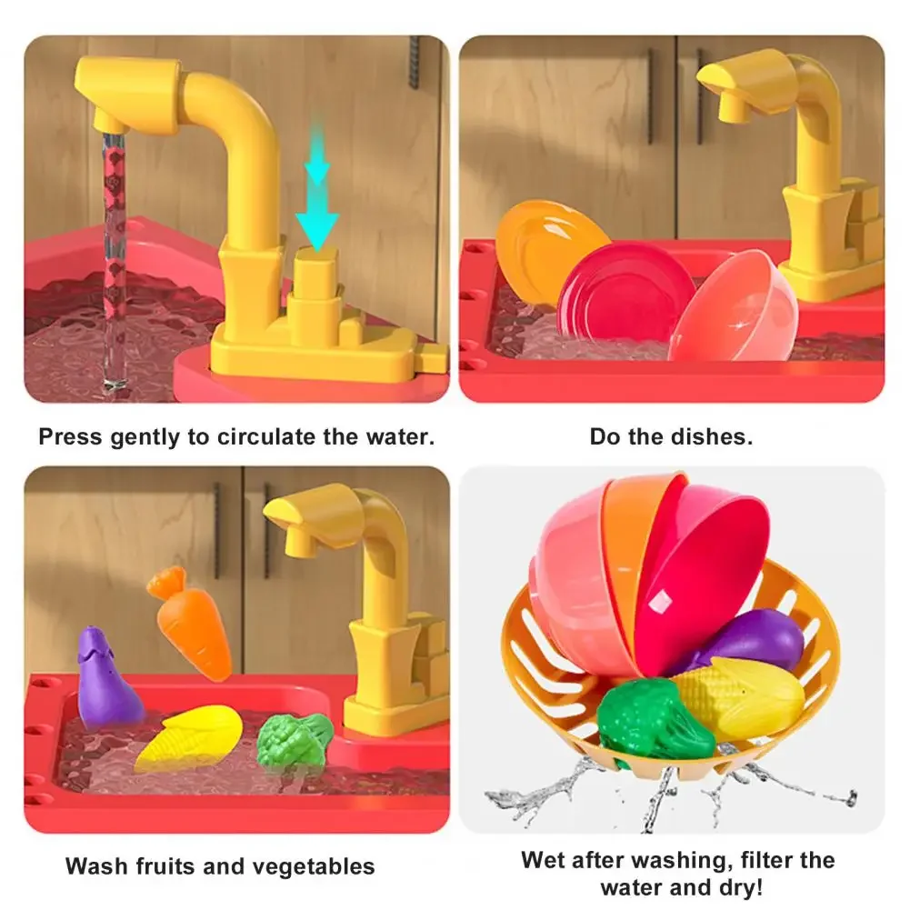 Electric Dishwashing Table Simulation Kitchen Basin Sink Circulating Water Pretend Play Housework Educational Toy Girl XmasGifts