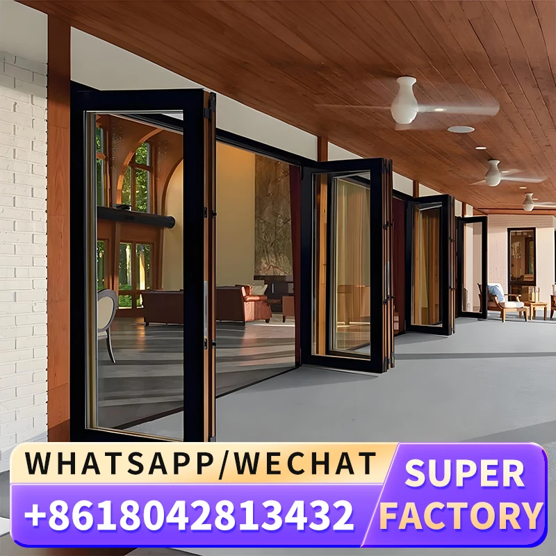 Aluminium Folding Glass Doors Luxury Insulated Tempered Glass Aluminum Profile Patio Bi fold Door