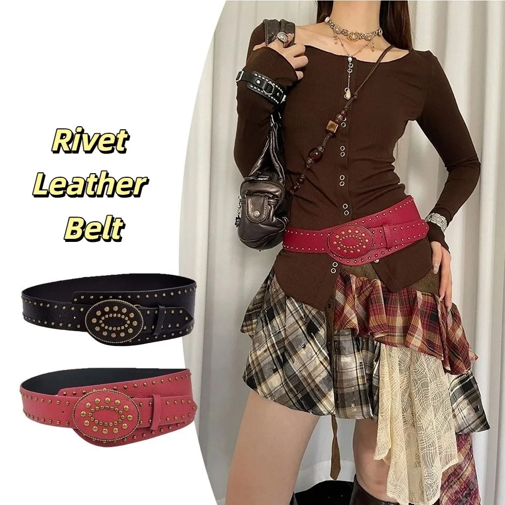 

Niche Vintage Rivet Leather Belt Y2k Gothic Women's Waist Belt Punk Heavy-Duty Dress Jeans Belt Streetwear