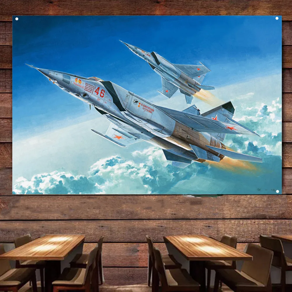 

MiG-25 & MiG-27 Fighter Jet Airplane Flag Banners Soviet Strike Aircraft Military Poster Wall Art Tapestry Home Decor Painting