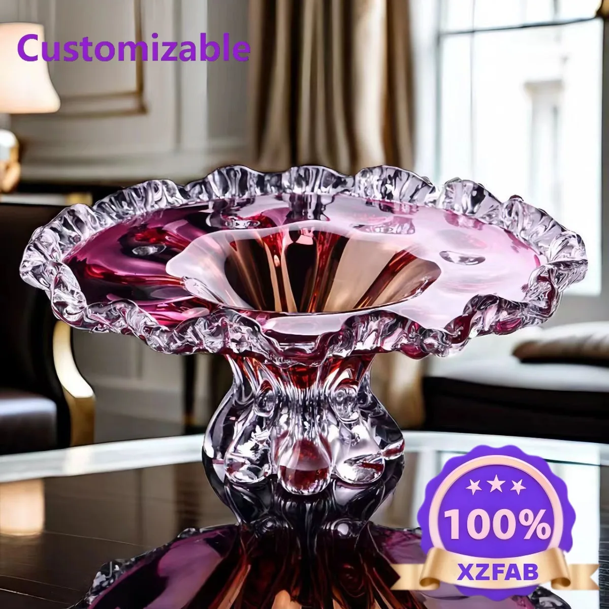 Factory Direct 2026 Home high-end light luxury creative glazed fruit plate modern large crystal glass high-end tall fruit plate