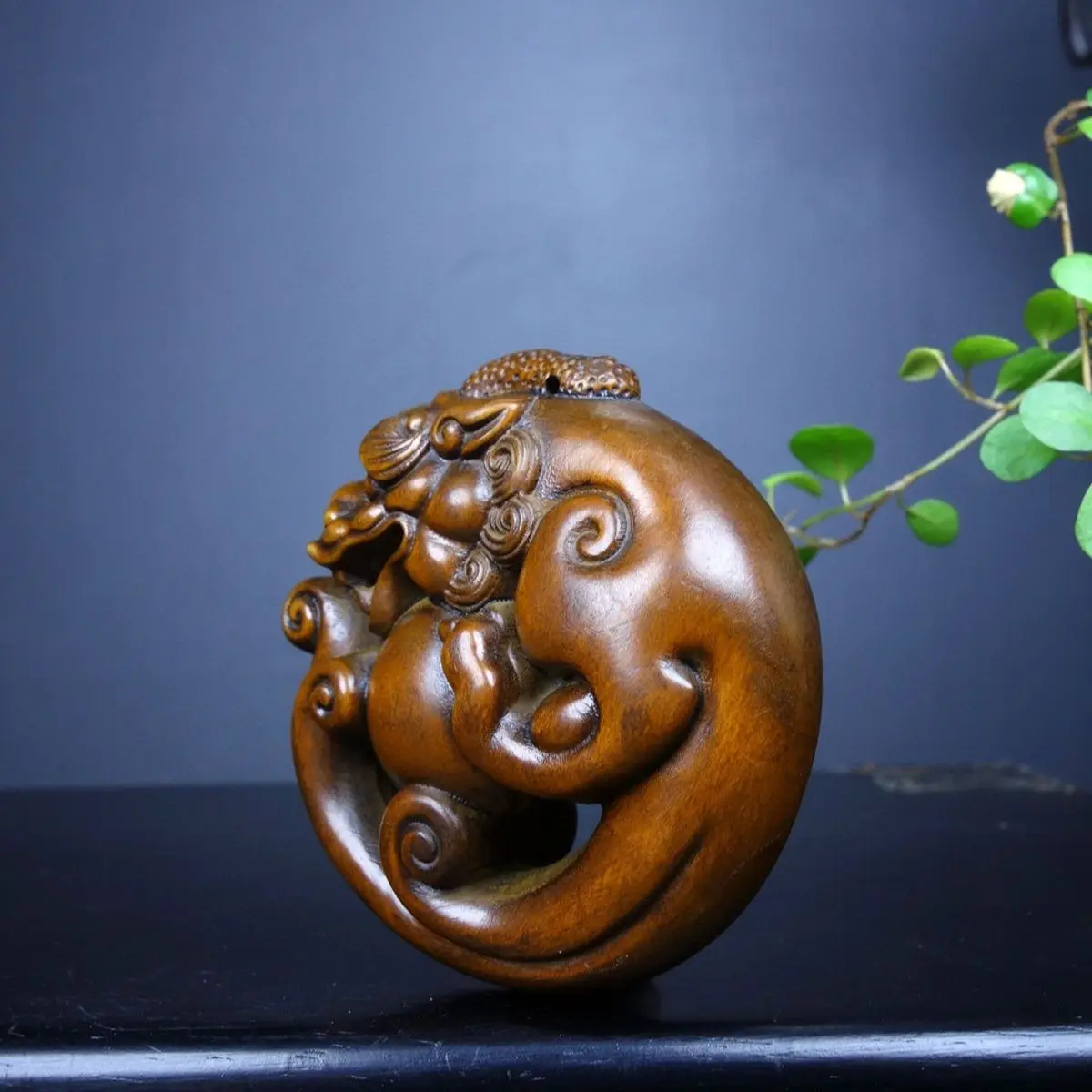 Hand Carved Wood Crouching Pixiu Talisman Statue Figurine Desktop Ornaments Home Decoration Crafts Tea Pet Decor
