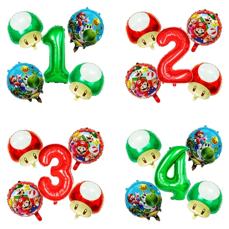 5Pcs/set Super Mario Bros Red Number Ballon Set Cute Anime Figure Balloons Kids Birthday Party Supplies Room Decor Decoration