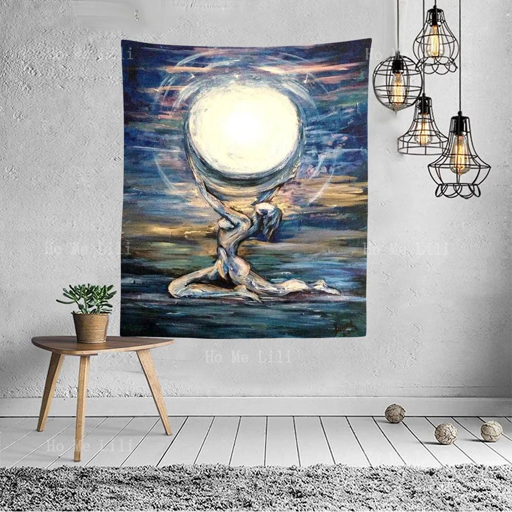 Spiral Moon Goddess Original Watercolor Painting Tapestry By Ho Me Lili For Home Decor