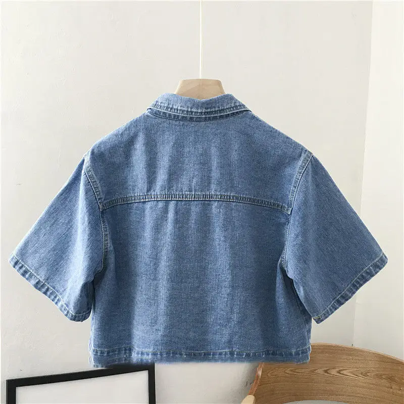 Shirts Women Denim College All-match Design Summer Ladies Trendy High Quality Solid Retro Korean Style Simple