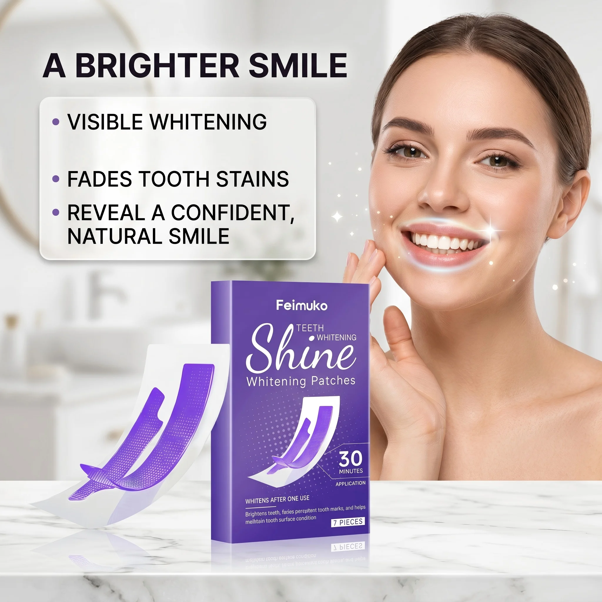 Teeth Whitening Patches 7PCS Removes Yellow Stains and Plaque Freshens Breath One-Time Use Instant Whitening Strips Dental Care