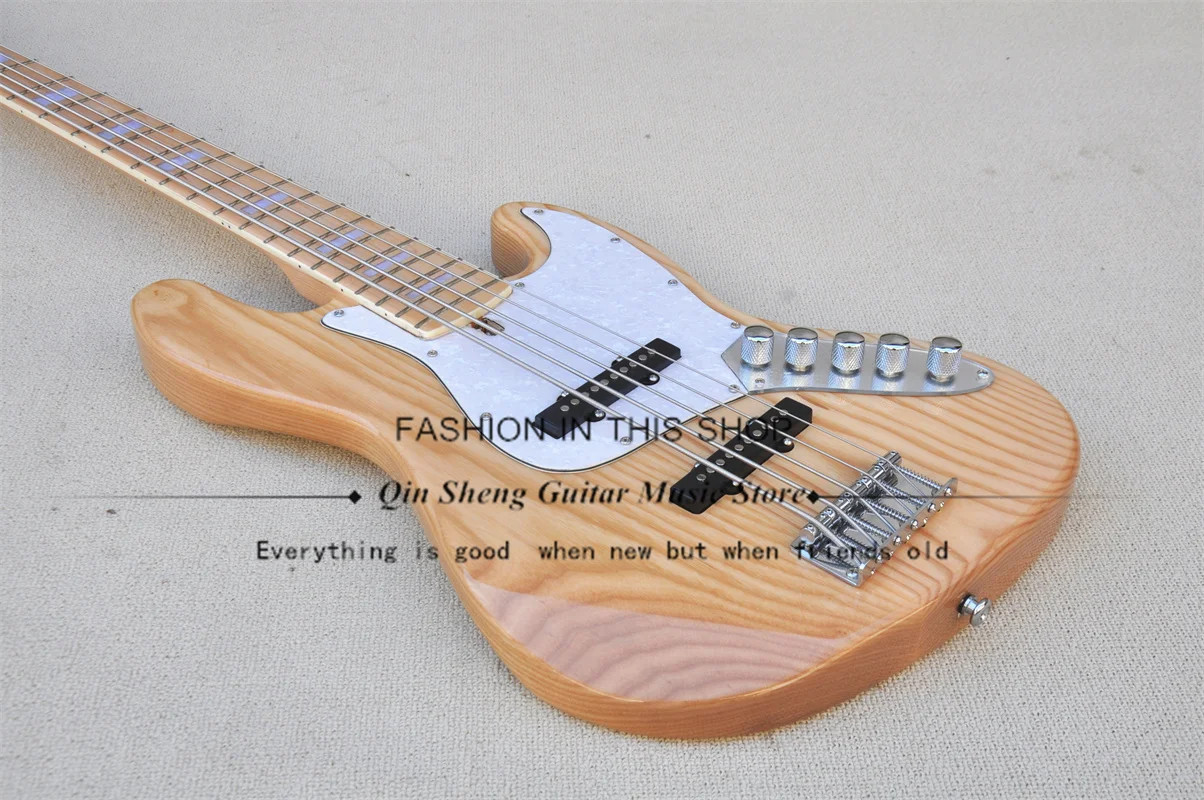 5 String Electric Guitar Bass, V7 Wood Bass,ASH wood Body,Maple fingerboard , Chrome Buttons