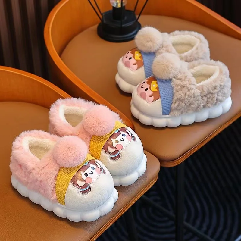 Baby Slippers 2024 New Winter Kids Cartoon Cotton Shoes for Girls Fluffy Children\'s Indoor Home Slippers Velvet Bedroom Pantufa