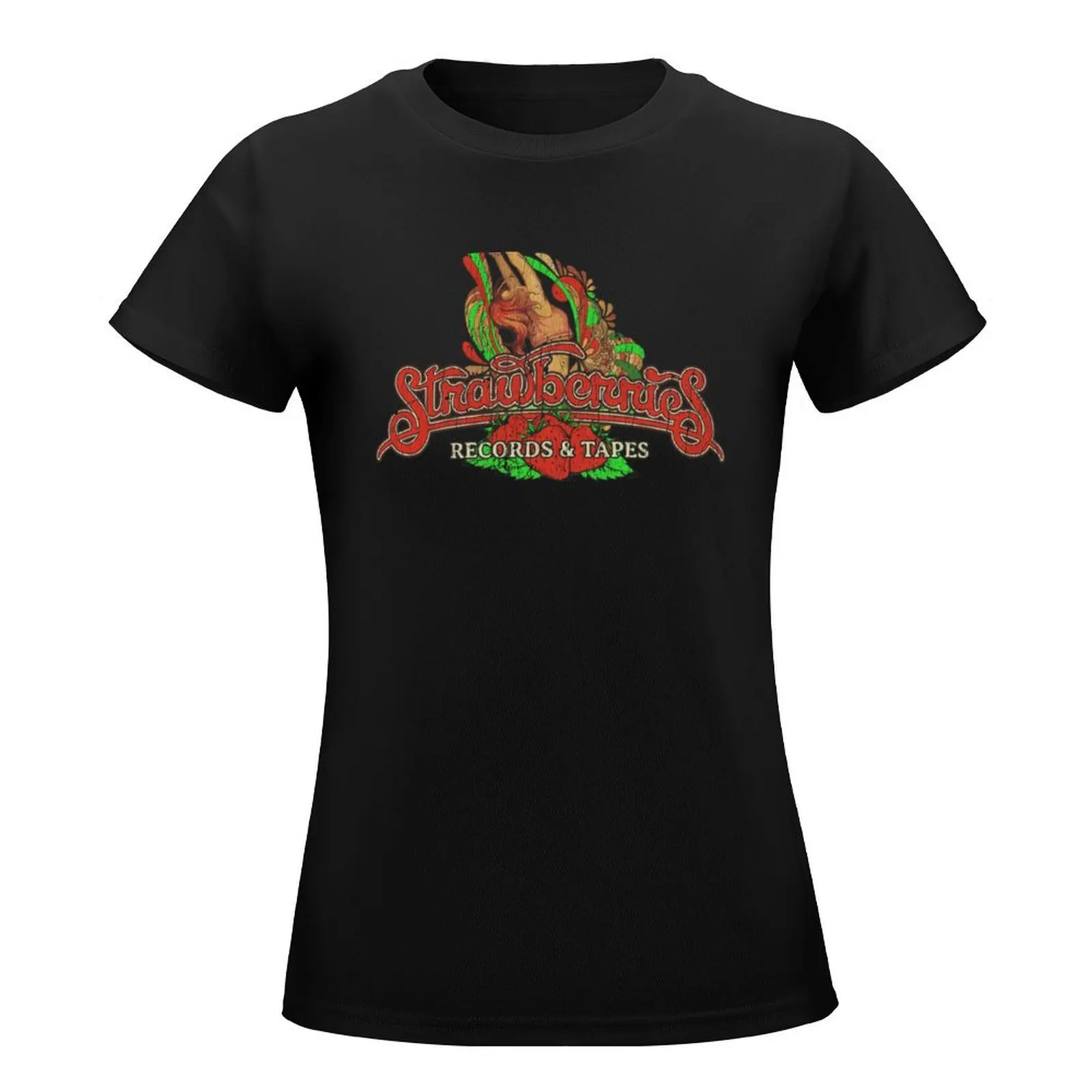 Strawberries Records & Tapes T-Shirt funny cute tops Female clothing Women's tops