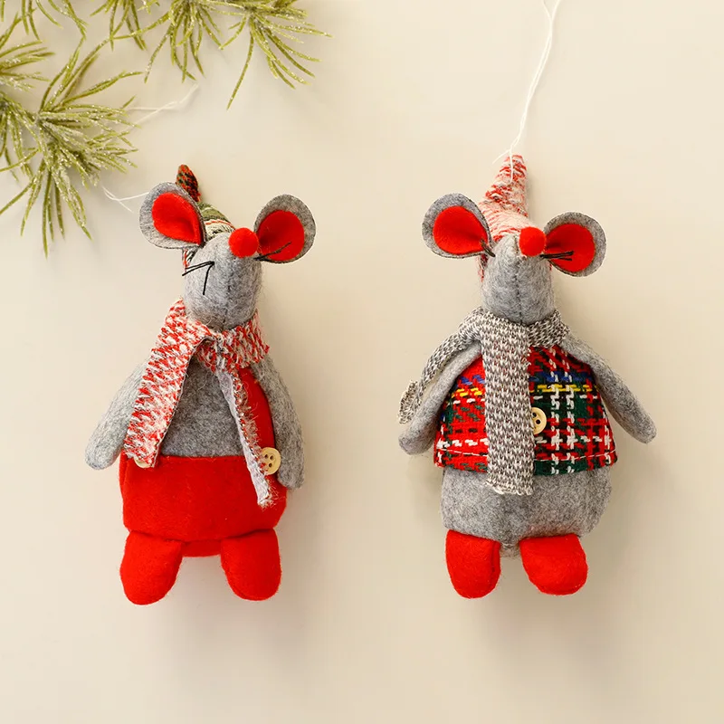 

1/2Pcs Christmas Ornaments Christmas Mouse Plush Toy Little Mouse Figurine Christmas Decorative Ornament