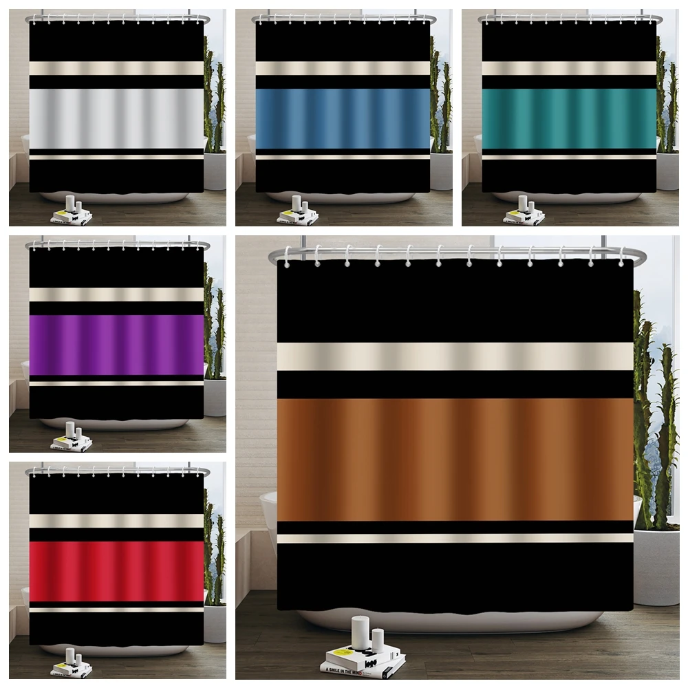 Solid Color Tricolor Splicing Shower Curtain Modern Minimalism Bathroom Curtains Polyester Waterproof Bathtub Screen with Hooks