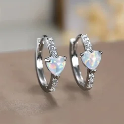 Huitan Trendy Colorful Imitation Opal Heart Hoop Earrings Sweet Romantic Ear Women’s Accessories Versatile Party Jewelry Gifts