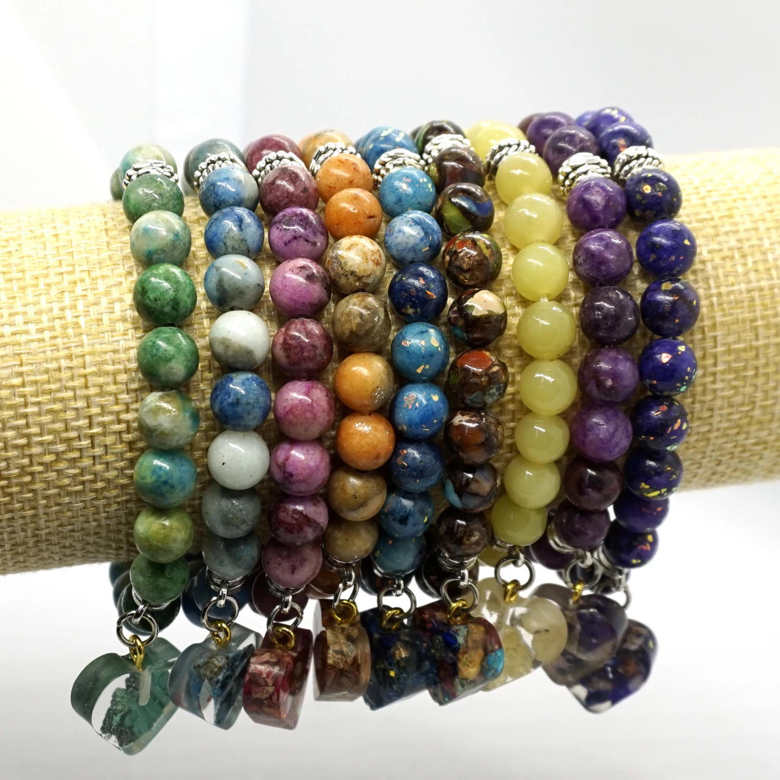 8mm Beads DIY Charm bracelet with rough stone Colorful Natural Stone Bracelet Lilac purple dolomite Chrysocolla dolomite