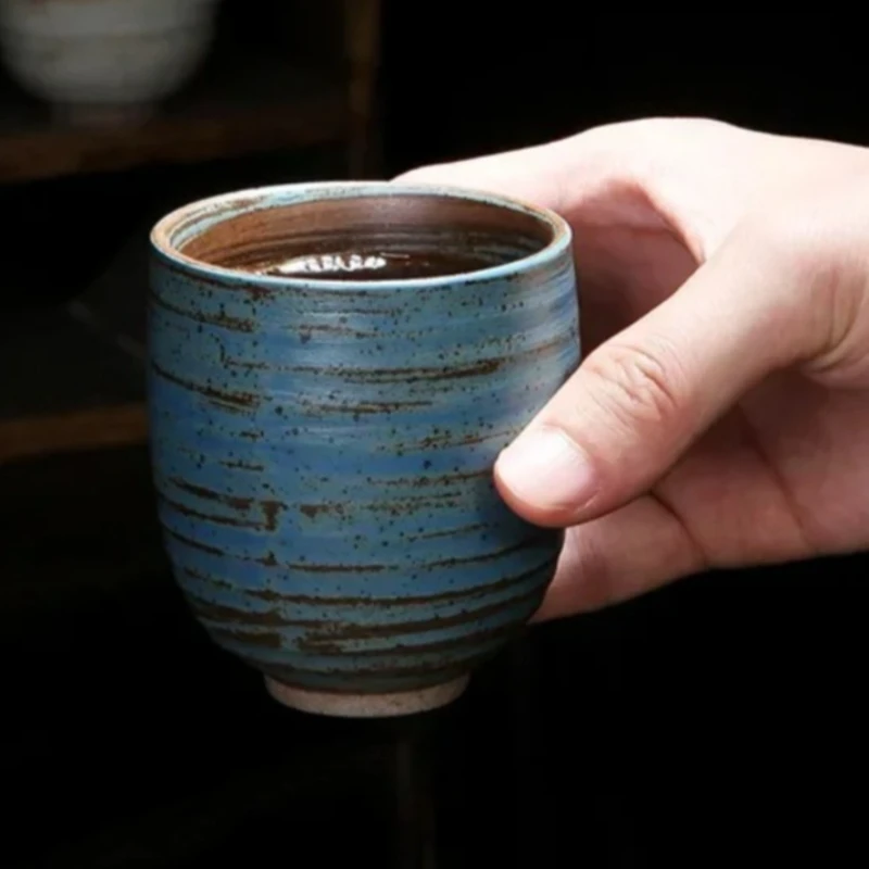 Japanische Teetasse aus grober Keramik, große, reine Handarbeit, Retro-Meistertasse, antike Keramik-Kaffeetasse
