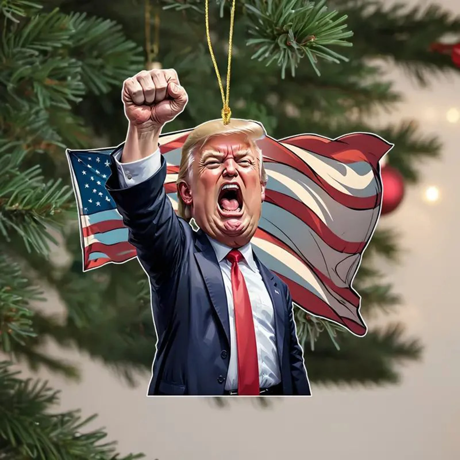 Cartoon Trump Pendant Christmas Tree Pendant Acrylic Funny Donald Trump Pendant Keychain for Car Doll Hanging Xmas Tree Pendants