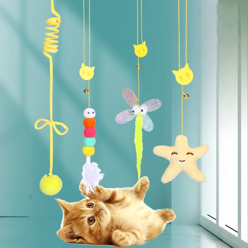 Simulation Cat Toy Cat Scratching Rope Feather Funny Kitten Playing Game Interactive Toy Retractable Hanging Door Pet Supplies