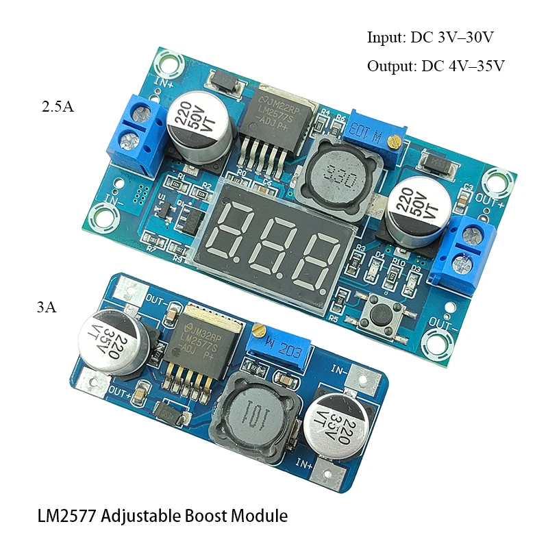 

LM2577 DC-DC Boost Module DC 3 - 30V to DC 4 - 35V 3A/2.5A with digital display Adjustable Boost Power Supply