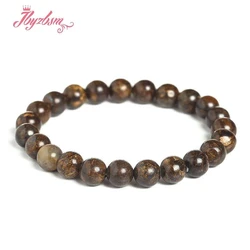 Natural Stone Brown Bronzite 4 6 8 10mm Round Shape Beads DIY Charm Flexible Bracelet Jewelry For Men Women Gift 18-19CM