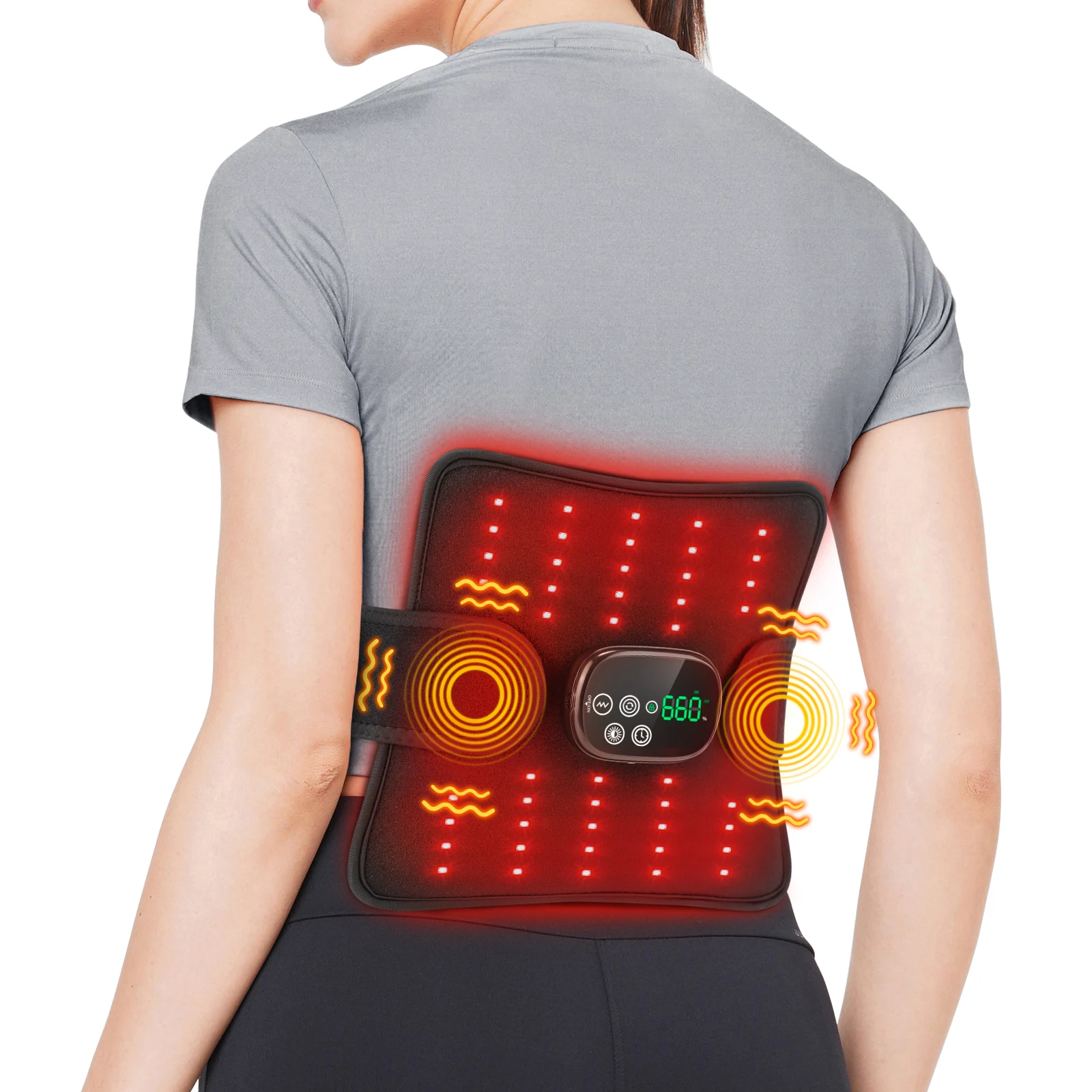 Wireless Electric Infrared Knee Pad Massager LED Light Heating Vibration Leg Waist Joint Support Brace for Back view 2