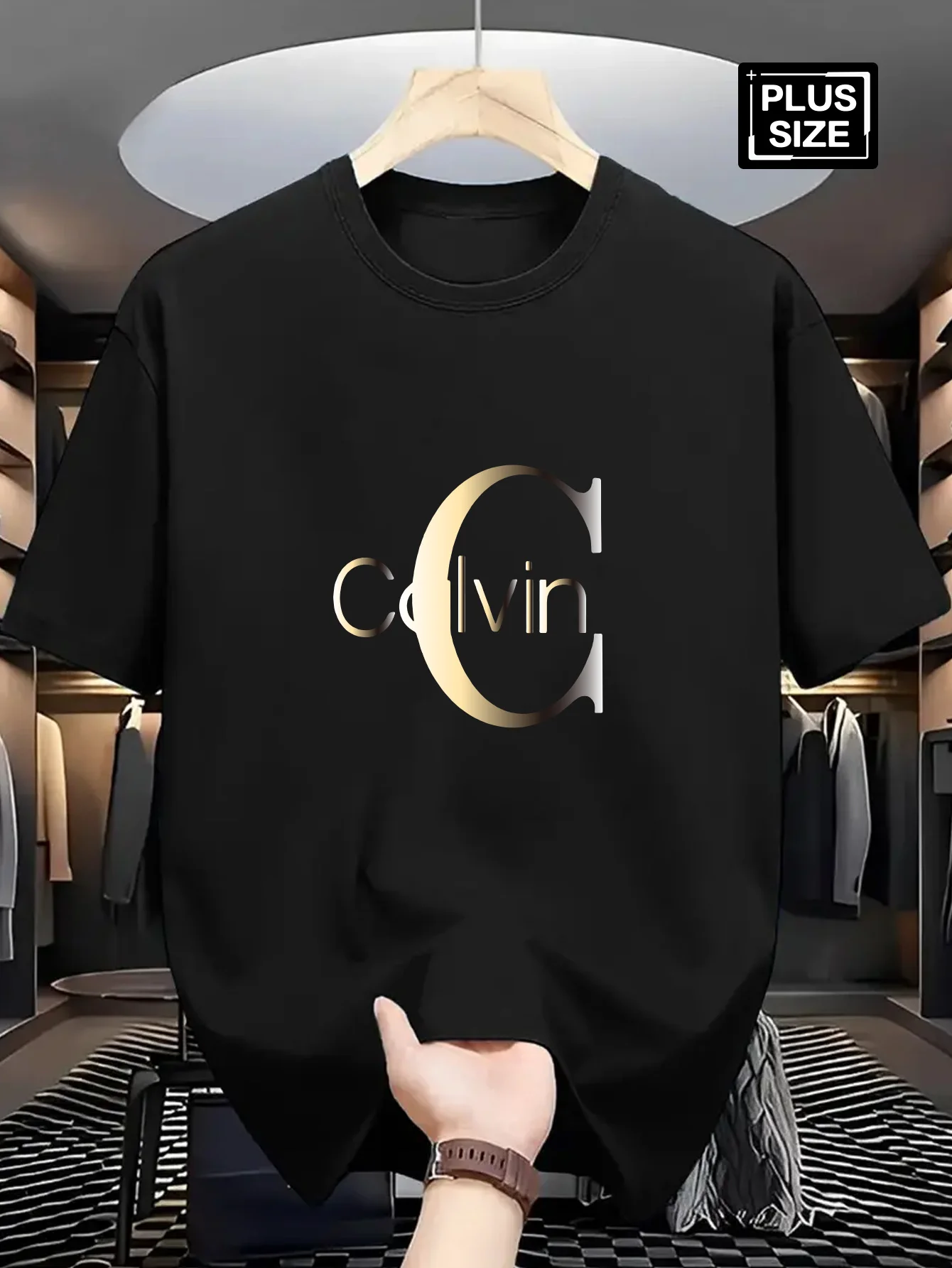 Camiseta de manga corta con cuello redondo y estampado de letras Calvin holgada deportiva informal a la moda de algodón puro 100% de verano para hombre