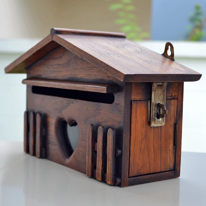 Retro Wooden Post Box Exquisite Mailbox Outdoor Rainproof Suggestion Box Creative Letter Box For Home Office Supplies