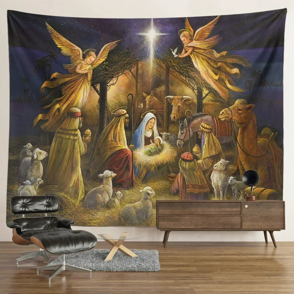 Nativity Hanging Angel Tapestry, Jesus Birth Manger, Barn Wall Hanging, Easter Christmas Decoration, Christ Tapestry, Aesthetic