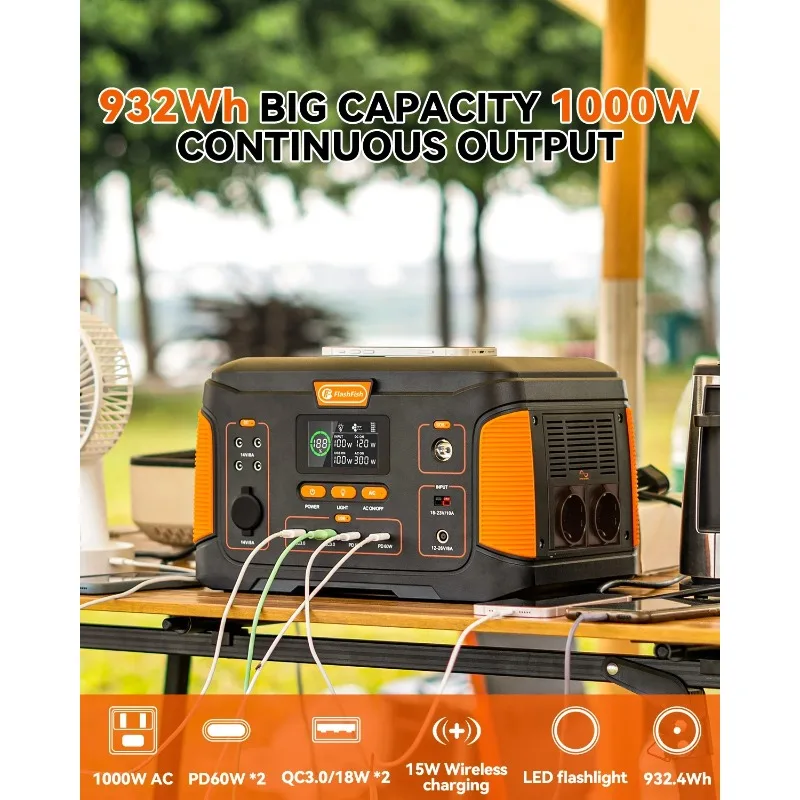 ใหม่ 1000W แบบพกพา Power Station 932Wh พลังงานแสงอาทิตย์แบตเตอรี่แผงพลังงานแสงอาทิตย์ 100W ชุดสําหรับ Home Camping EV RV