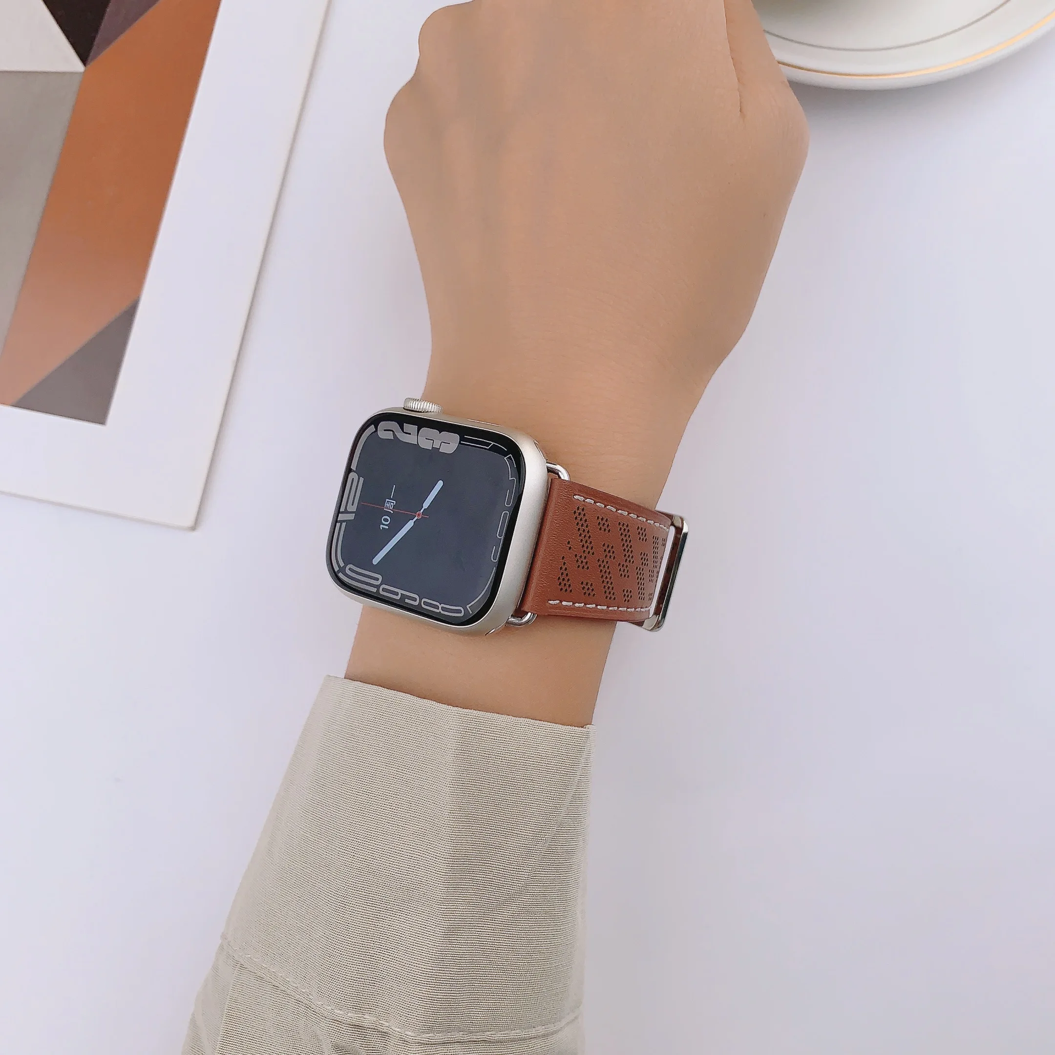 Pulseira de couro respirável para apple watch band 45mm 44mm 42mm 38mm 49mm correa relógio inteligente pulseira iwatch série ultra 6 se 7 8