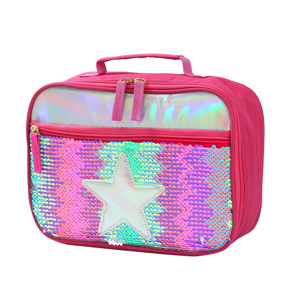 

Portable Lunch For Men Women Aluminum Foil Thermal Bag With Sequin Design Picnic Beach Sports Meal Storage Bag Fluorescent Color