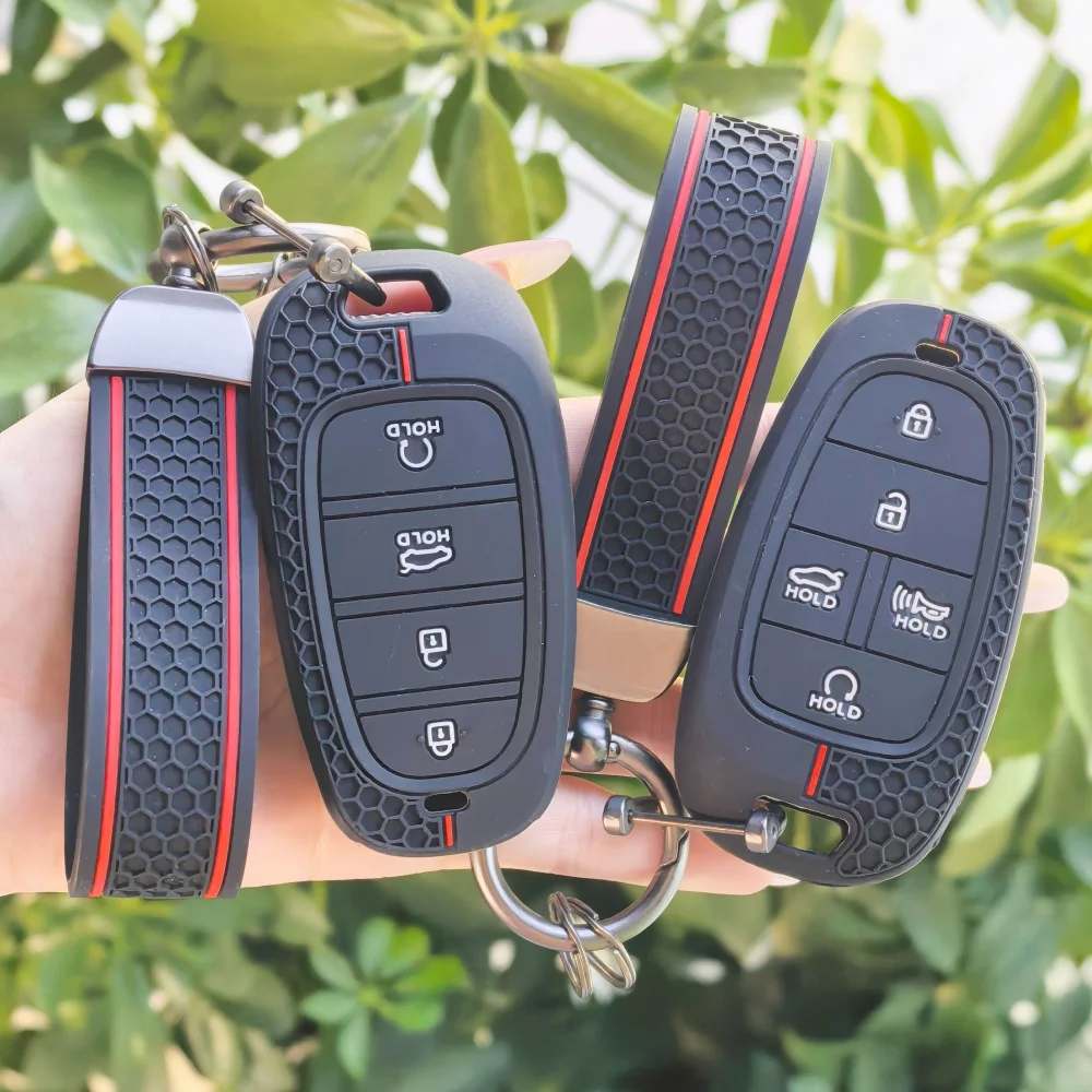 Silicone Car Key Fob Case Cover Keychain Ring For Hyundai Tucson Sonata Santa Fe Cruz Palisade IONIQ 5 Nexo