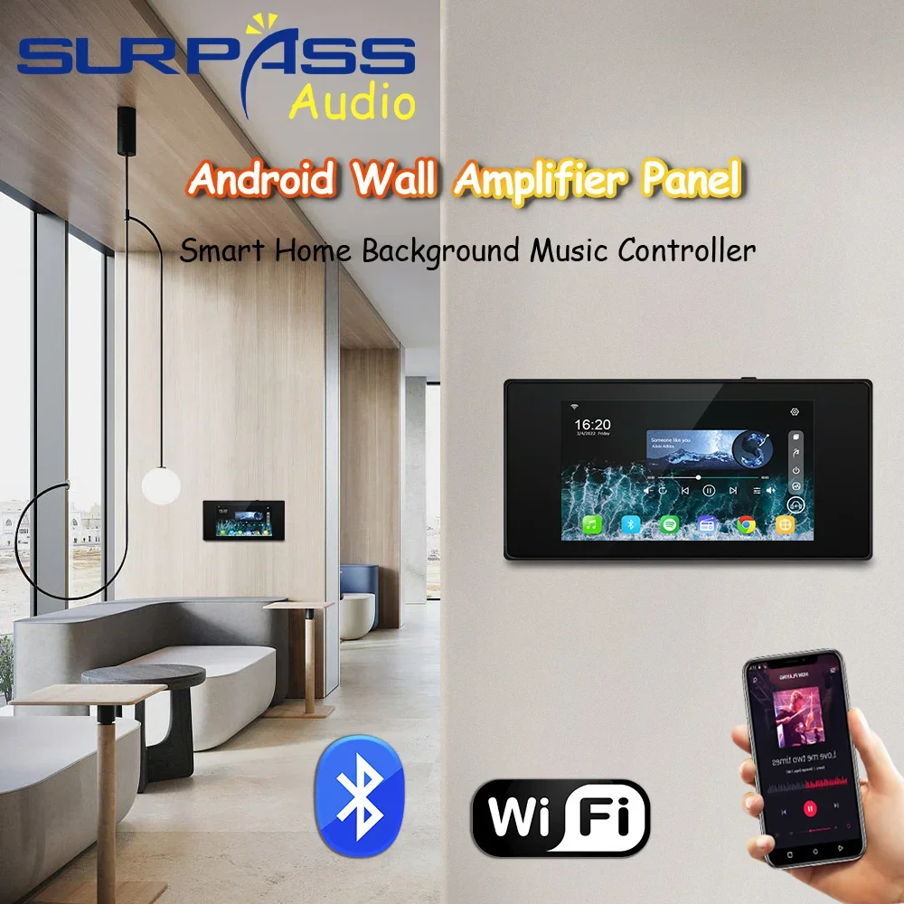 Smart Home WiFi Amplifier with Android 8.1 and 5.5-inch HD Touchscreen Panel, 30W Power, CE Certified Room Music System RS485