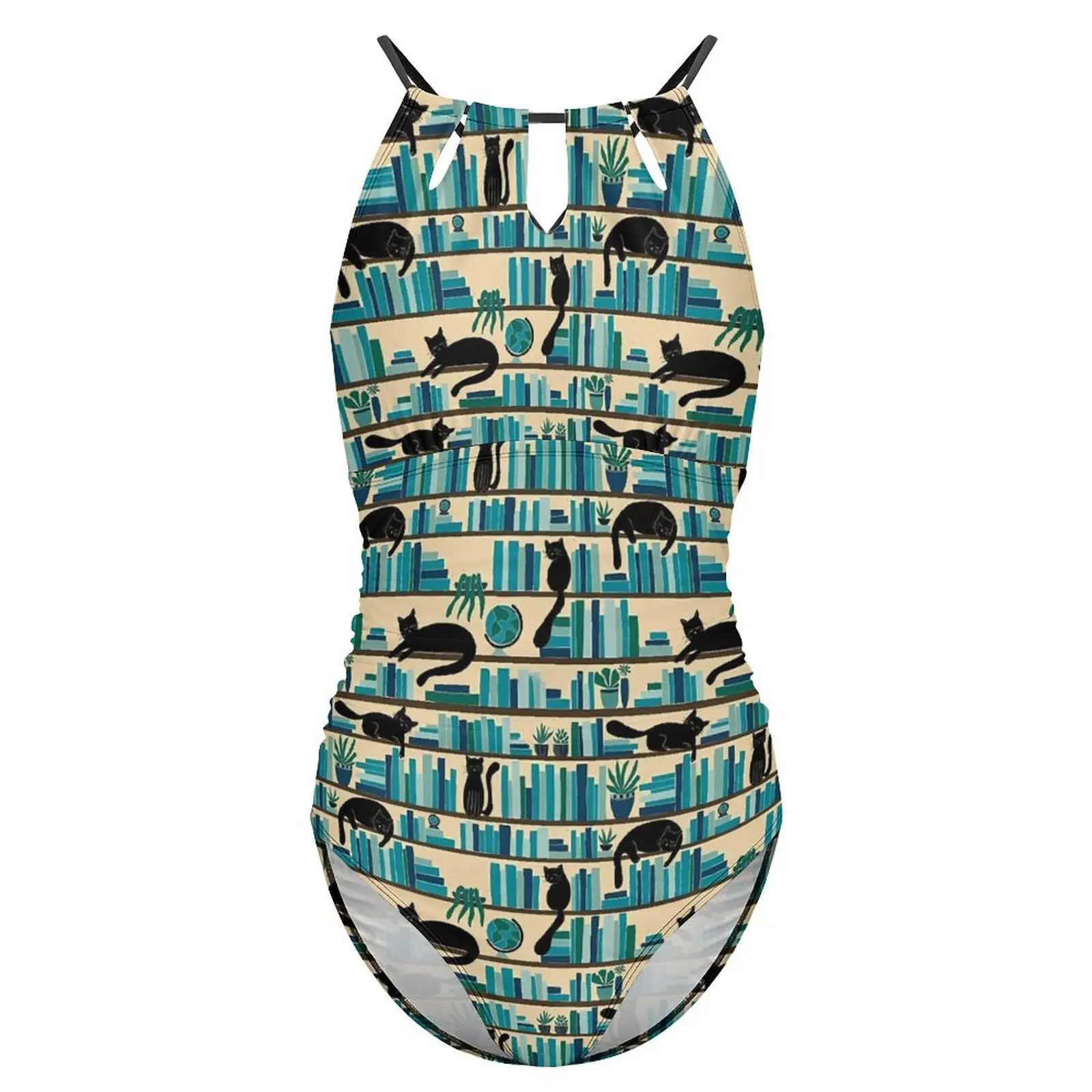 مكتبة القطط ملابس السباحة الأسود كيتي ملابس السباحة قطعة واحدة الرياضة تصميم ارتداءها الجوف خارج Monokini المرأة رفع مثير ملابس الشاطئ