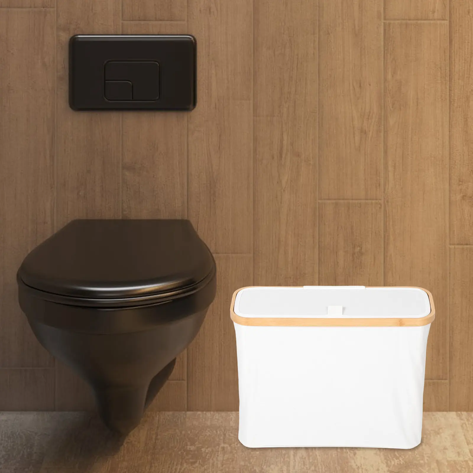 

Toilet Paper Basket Beige Bamboo Storage Fabric Container Bathroom Organizer Multifunctional Toilet Tissue Holder