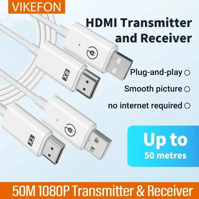 Nadajnik i odbiornik wideo z bezprzewodową transmisją 50M, przedłużacz HDMI, adapter wyświetlacza, kabel do mirroringu ekranu z kamery