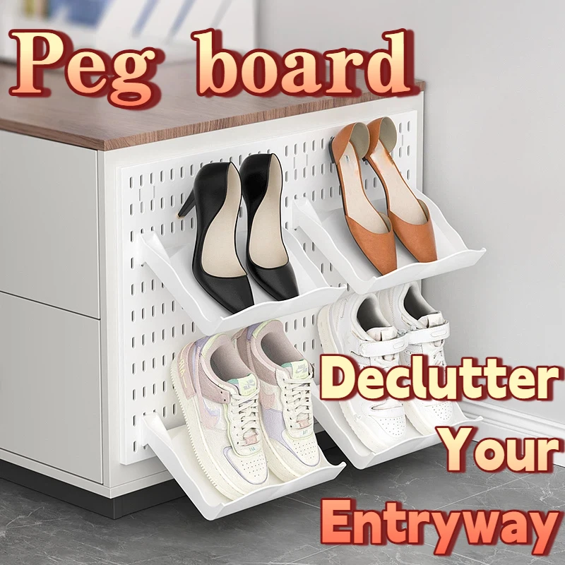 Painel de Armazenamento Pegboard para Home Office, Painel Perfurado de Plástico PP com Ganchos Múltiplos e Prateleira para Material de Escritório, Preto e Branco