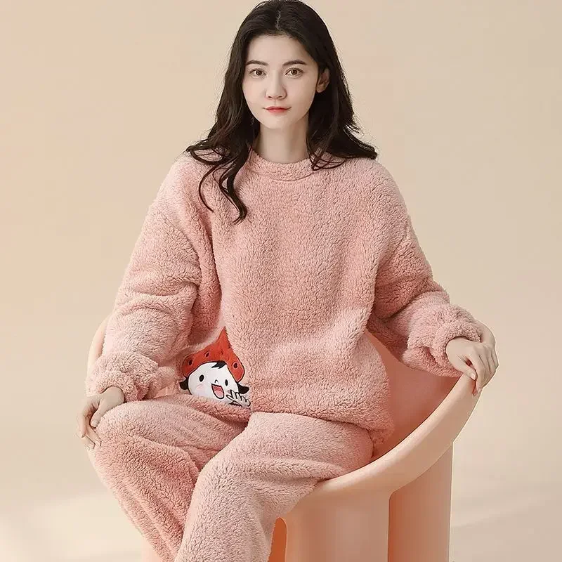 

Fashion Women Pajamas Set Autumn Winter Pajamas Flannel Thick Warm Sleepwear Women Cartoon Animal Female Pijamas Cotton Homewear