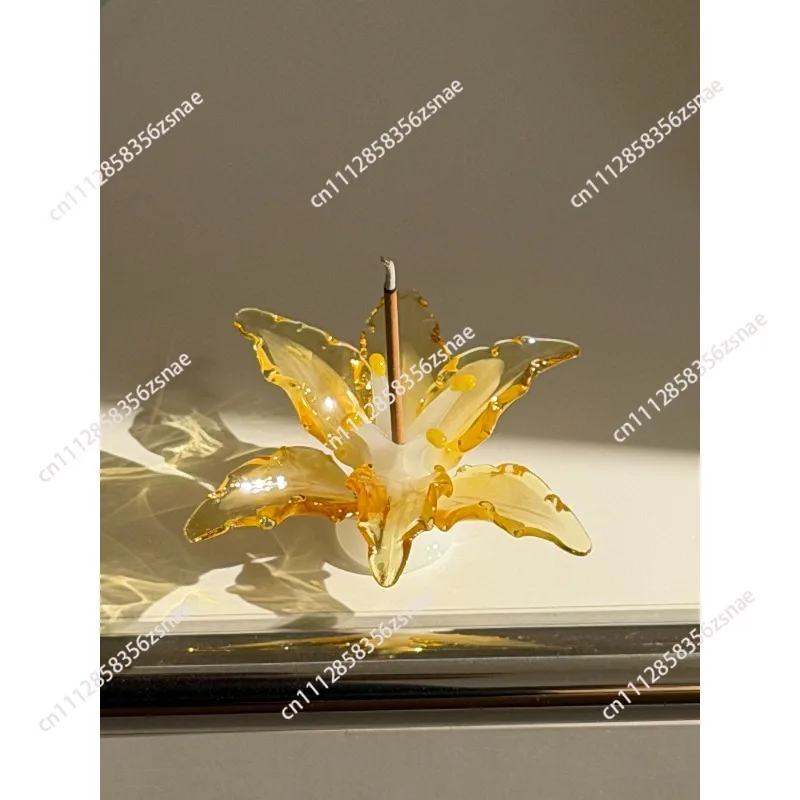 Give away lily romantic incense insert ornament, girl pink flower glass incense insert, Halloween Christmas gift