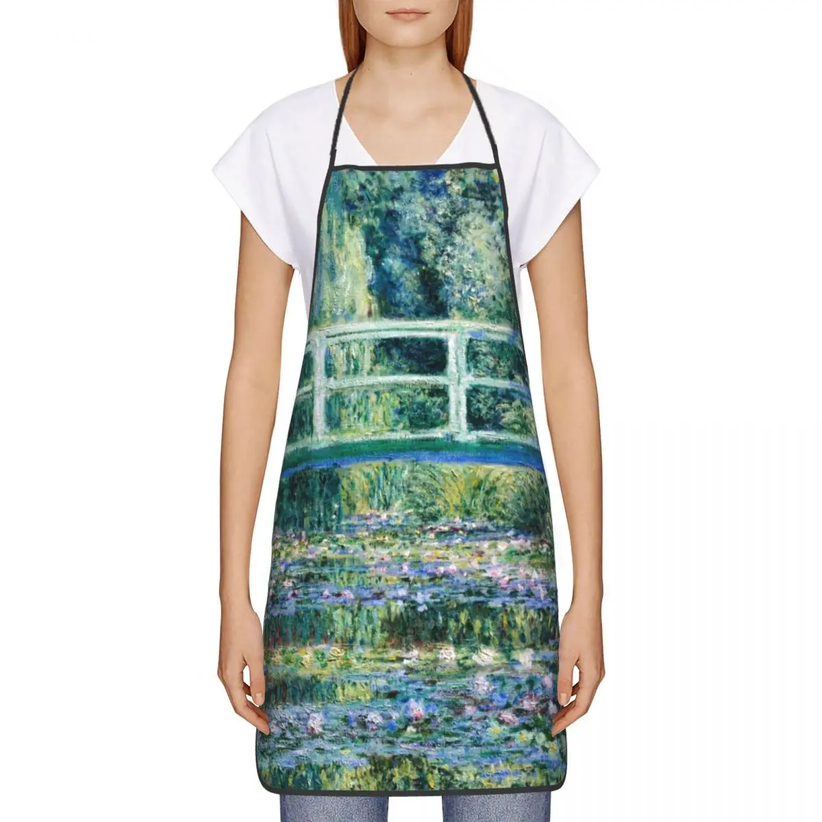 The Waterlily Pond Green Harmony Apron for Women Men Bib Claude Monet Water Lilies Cooking Kitchen Tablier Cuisine Chef