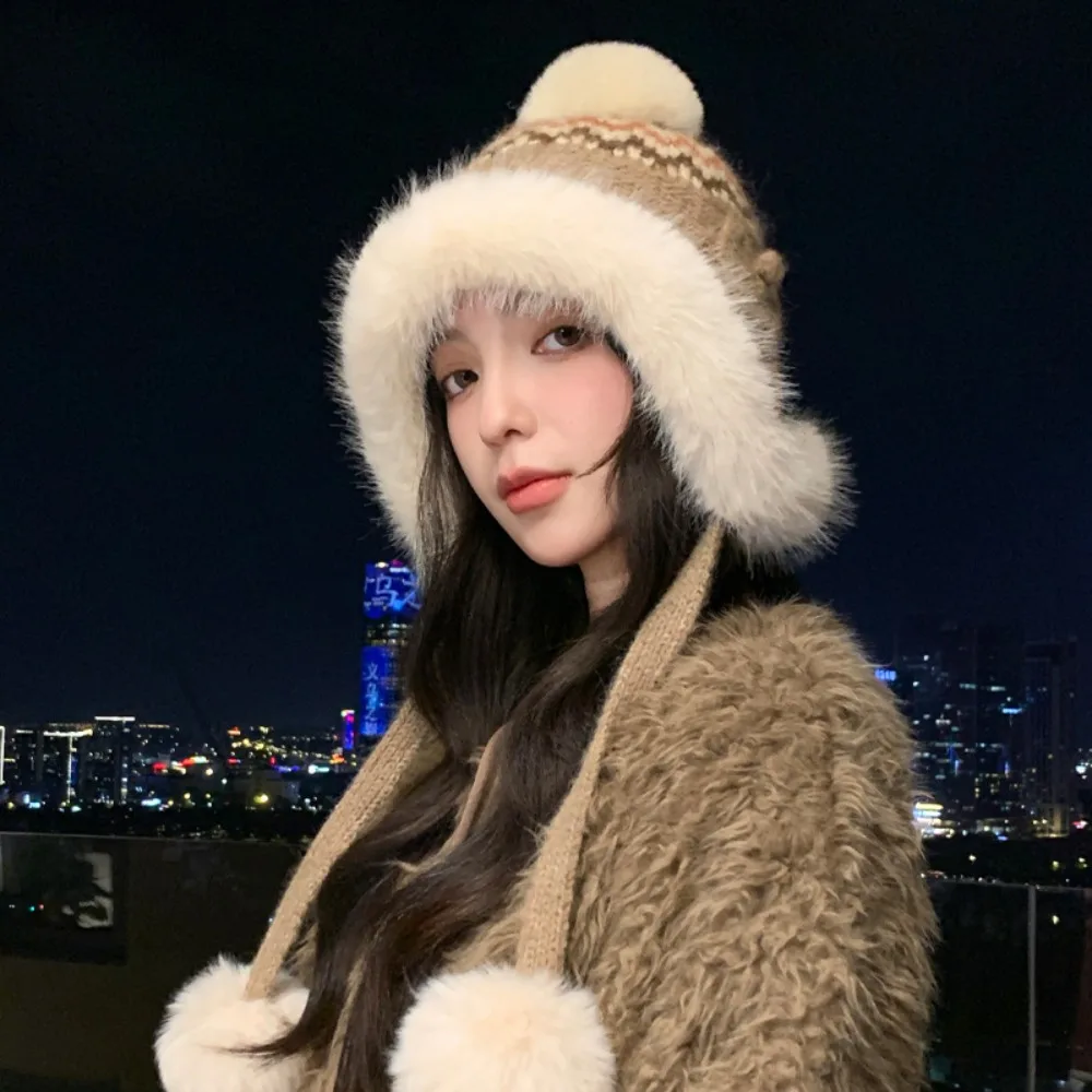 

Fashion Warm Jacquard Knitted Hat Ethnic Style Wool Fair Isle Style Beanies Vintage Korean Ear Protection Hat Outdoor