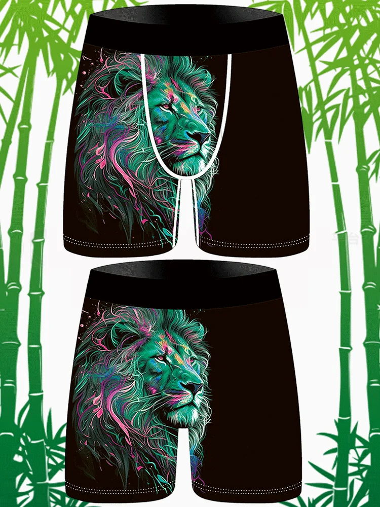 Lion Realistic Pattern Printed Boxing Shorts Knitted Elastic Moisture Absorbent Breathable Men Soft Light Skin Men's Underwear
