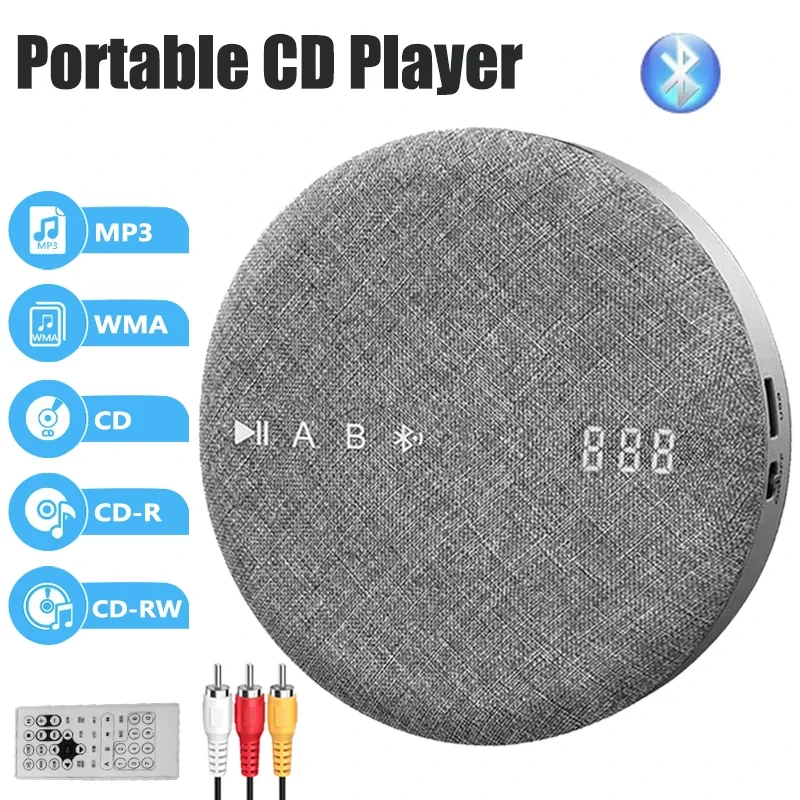 Portable CD Player Multi-functional Rechargeable DVD/VCD Players MP3 Walkman with Speaker Bluetooth USB Playable Audio Player