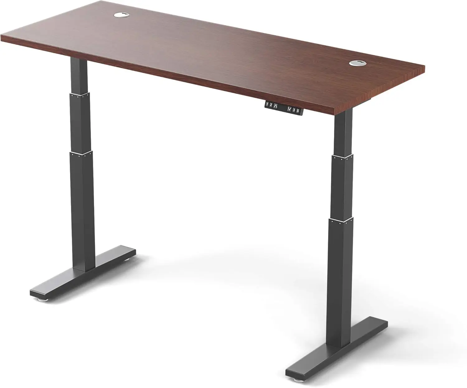 Direction Electric 60-Inch Height Adjustable Standing Desk, Dual Motor Sit Stand Rising Desk (Black Frame, Walnut Top)